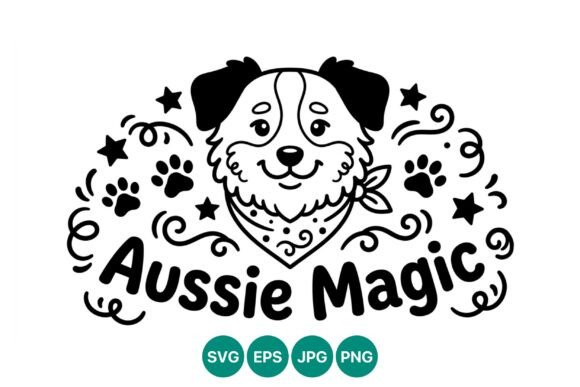 Aussie Magic Happy Dog Vector Art