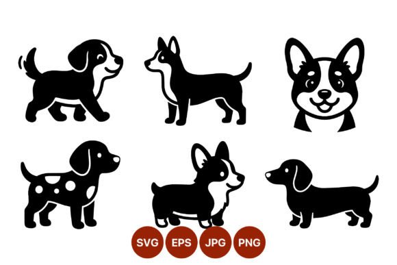 Cartoon Corgi and Beagle Dog Vector Set