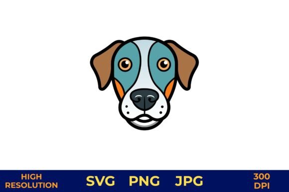 Cartoon Dog Face Vector Design with Blue