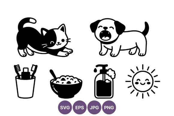 Cat Dog Hygiene Cereal Sun Vector
