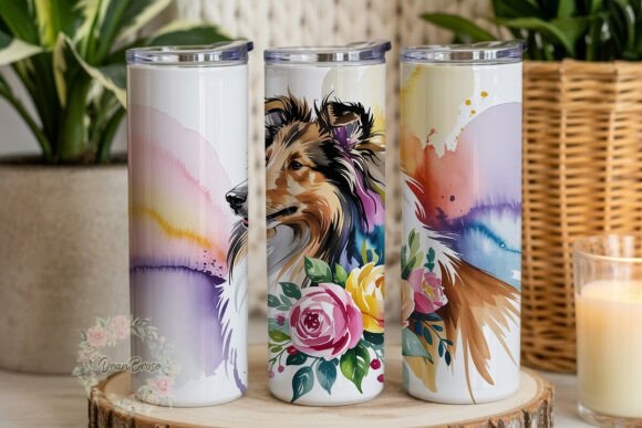 Collie Dog Floral Watercolor Tumbler