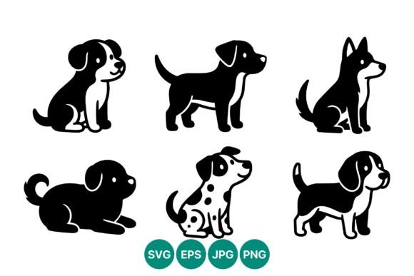 Cute Black and White Dog Silhouettes