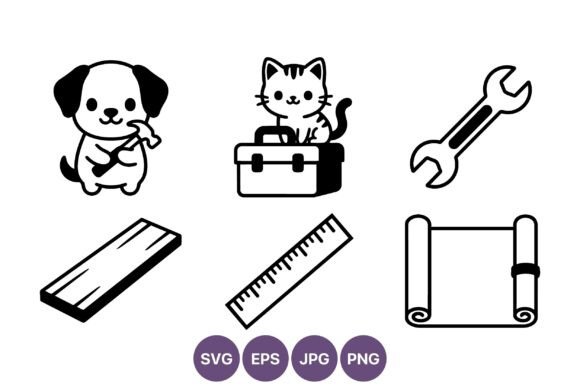 Cute Dog and Cat Toolbox Vector Art