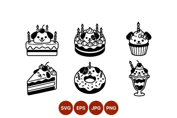 Cute Dog Birthday Cakes Vector