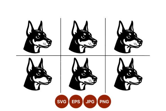 Doberman Dog Head Six Variations