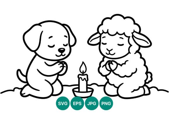Dog and Lamb Praying Line Art