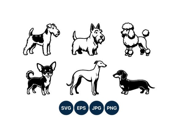 Dog Breeds Black and White Line Art