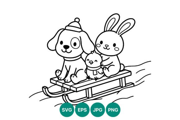 Dog Chick Bunny Winter Sled Vector