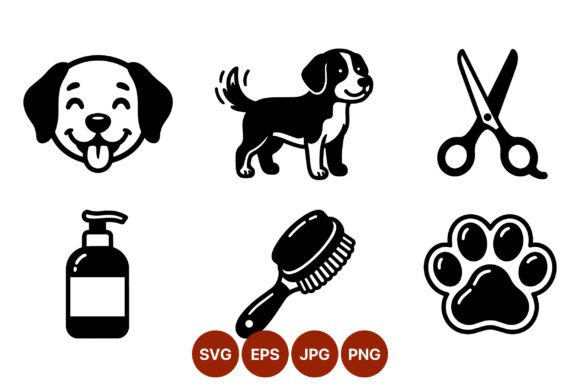 Dog Grooming Icons Flat Design Set