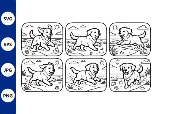 Dog on Beach Line Art