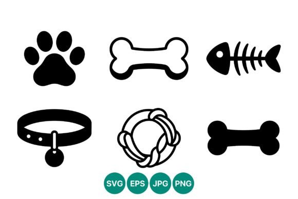 Dog Paw Bone Collar Fishbone Icons