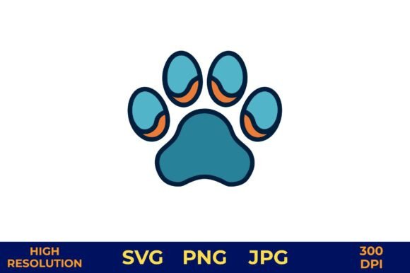 Dog Paw Print in Bright Teal Colors