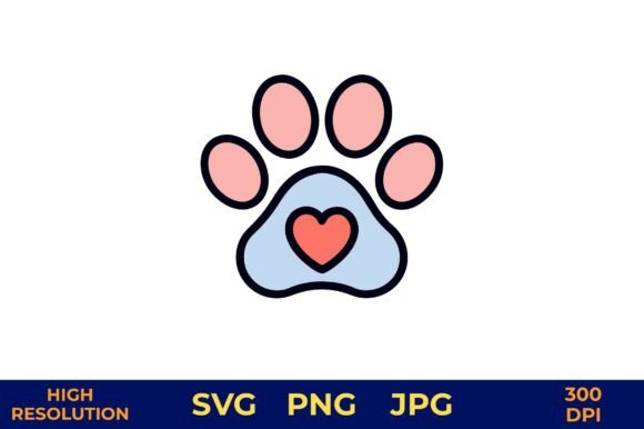 Dog Paw with Heart Vector Clipart