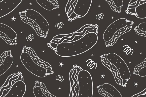Hand Drawn Hot Dog Seamless Pattern Vect