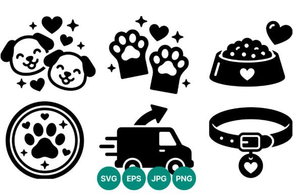 Happy Dog Faces Paws Icons