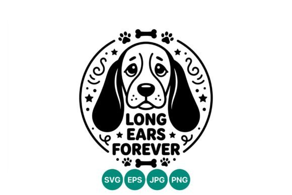 Long Ears Dog Black White Vector