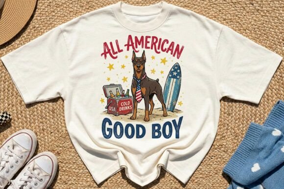 Patriotic Summer Doberman Dog PNG