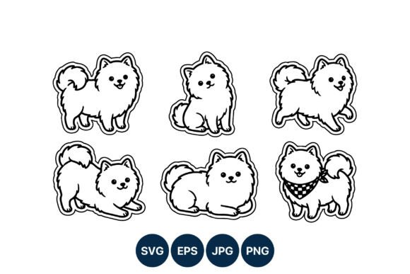 Pomeranian Dog Line Art Set