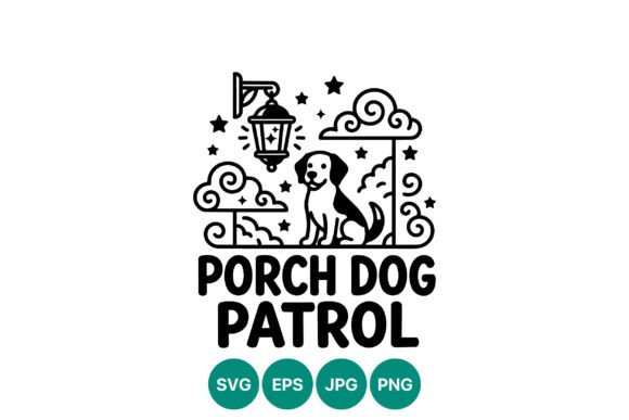 Porch Dog Patrol Black White Vector