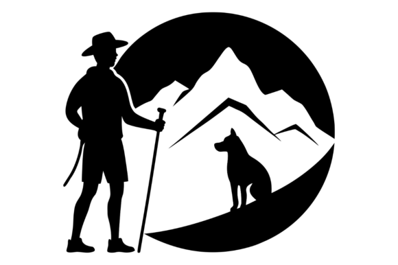 Silhouette Hiker Dog Against Mountain
