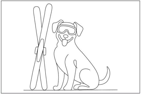 Sitting Dog Ski Goggles Line Art
