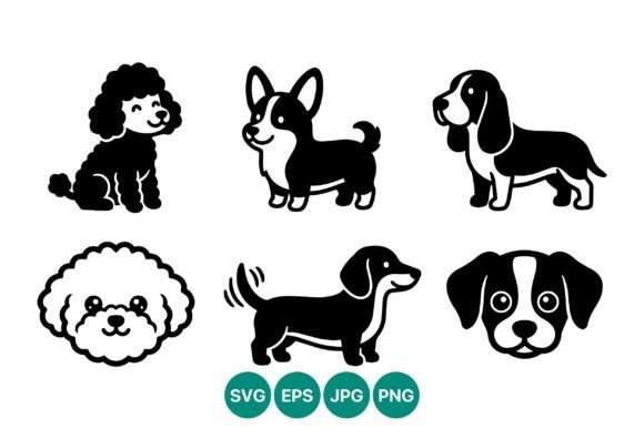 Six Dog Icons Line Art Review