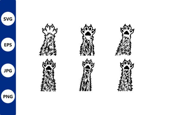Six Dog Paw Silhouettes in Row