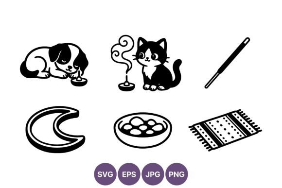 Sleeping Dog Incense Cat Bowl Rug Vector