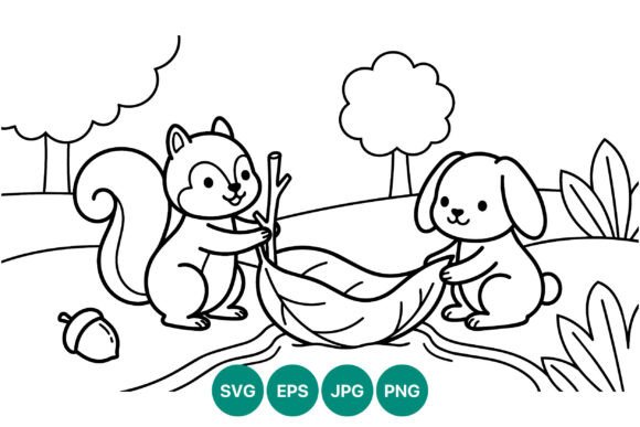Squirrel and Dog Holding Leaf Vector